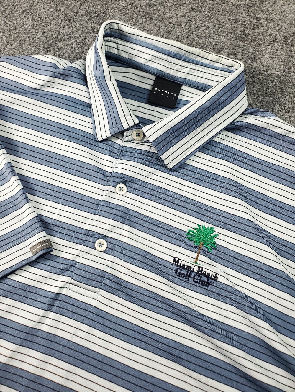 Miami Beach Golf Club Polo Shirt Large Blue Stripe Dunning Golf Performance